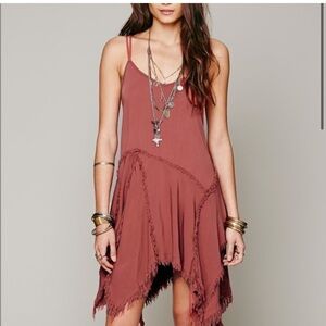 Free People Fairycore Handkerchief Hem Dress in Rust